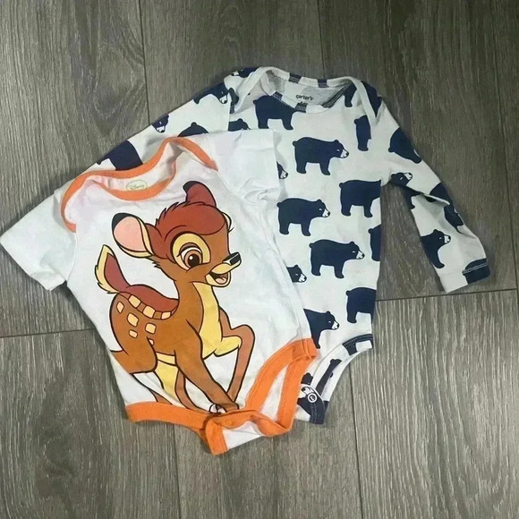 Carter’s and Disney 2 Piece Animal Bundle Unisex Size 6 Months Bambi Bear Baby - Picture 1 of 7